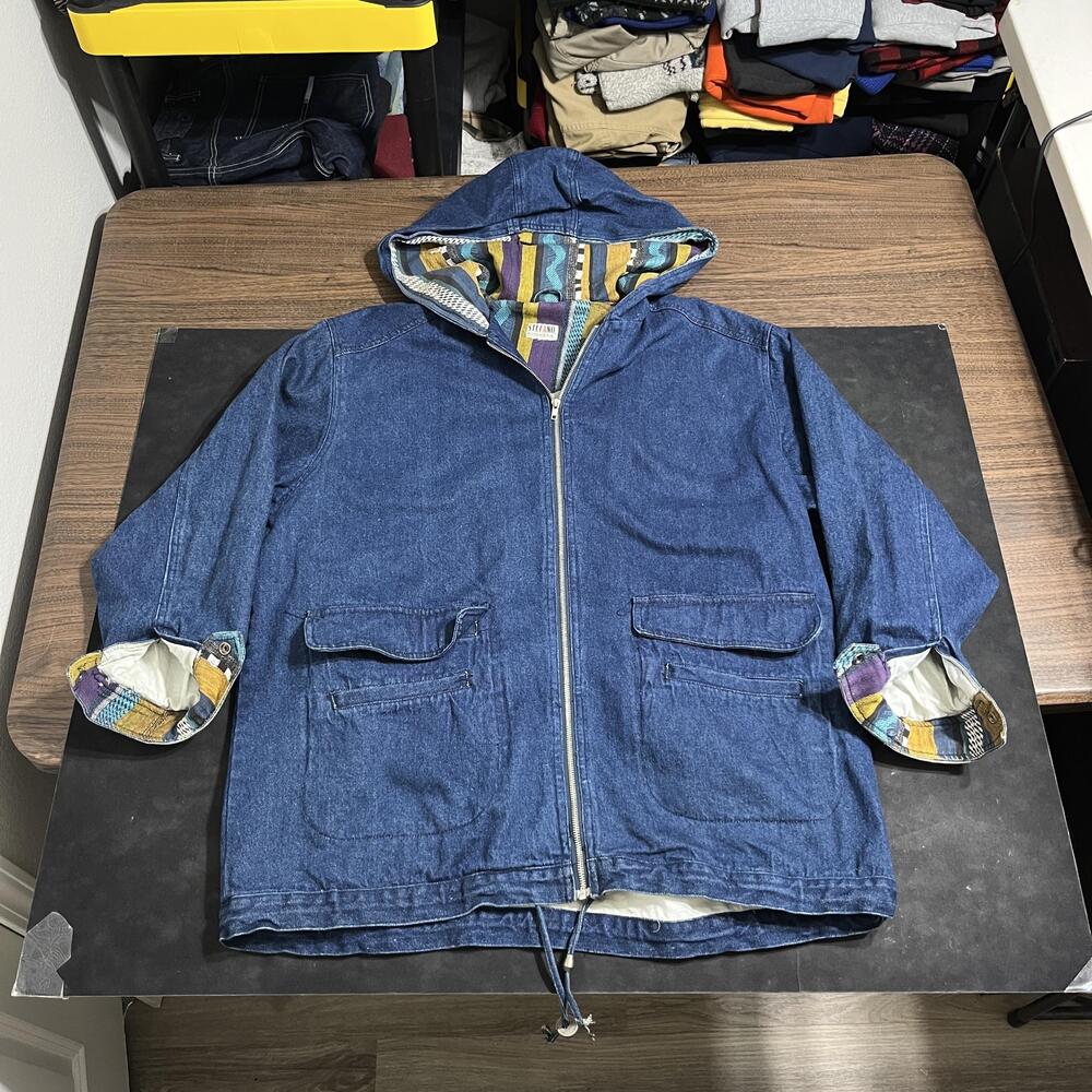 Vintage Denim Parka Barn Coat Field Jacket Stefano Men Hooded Southwestern Lined